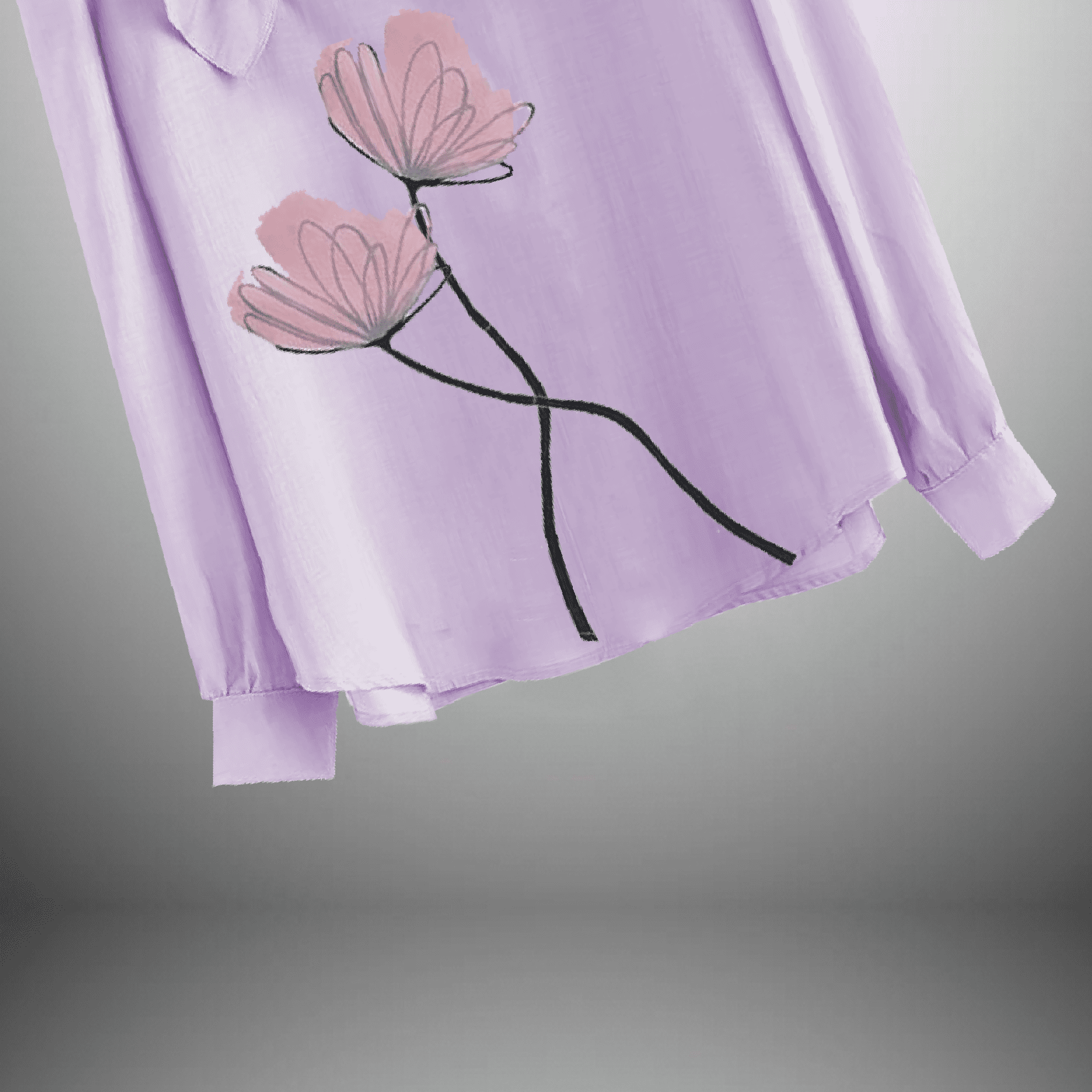 Lavender Regular Top with Front Frills and Hand Painted Floral Motif-RET107